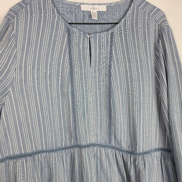 MSRP $50 Fever Smocked Long Sleeve Blouse Blue White Crochet pin stripe Sz XL - Picture 4 of 8